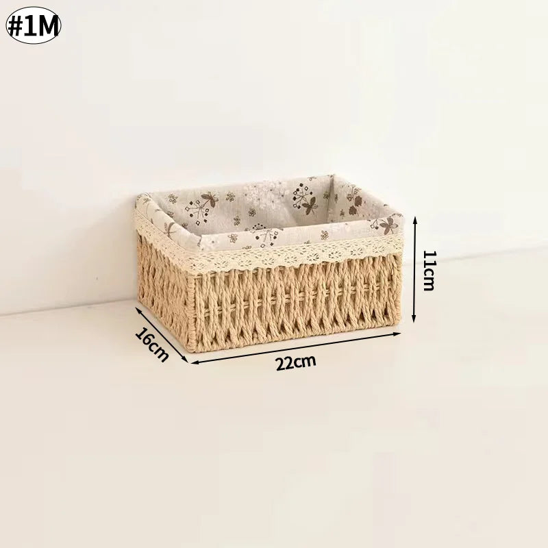 Cesta de almacenamiento de tela con tapa, cesta de almacenamiento tejida de escritorio, organizador de artículos diversos apilable, cesta de almacenamiento tejida de mimbre para el hogar