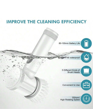 Helium Flash Brush Cepillo eléctrico multiuso inalámbrico · 5 cabezales intercambiables