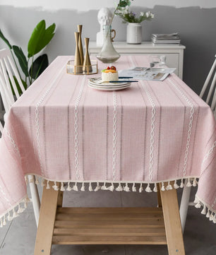 Mantel lino algodón con borlas · Mantel rectangular decorativo