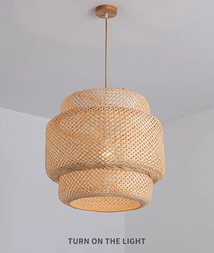 LoomLayer Pantalla de lámpara colgante · Bambú tejido natural