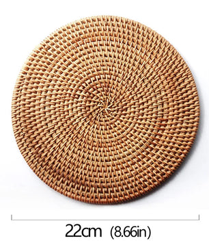 Posavasos e Individuales Marula Coil tejidos de ratán · Set decorativo apilable