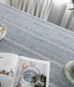 Mantel lino algodón con borlas · Mantel rectangular decorativo