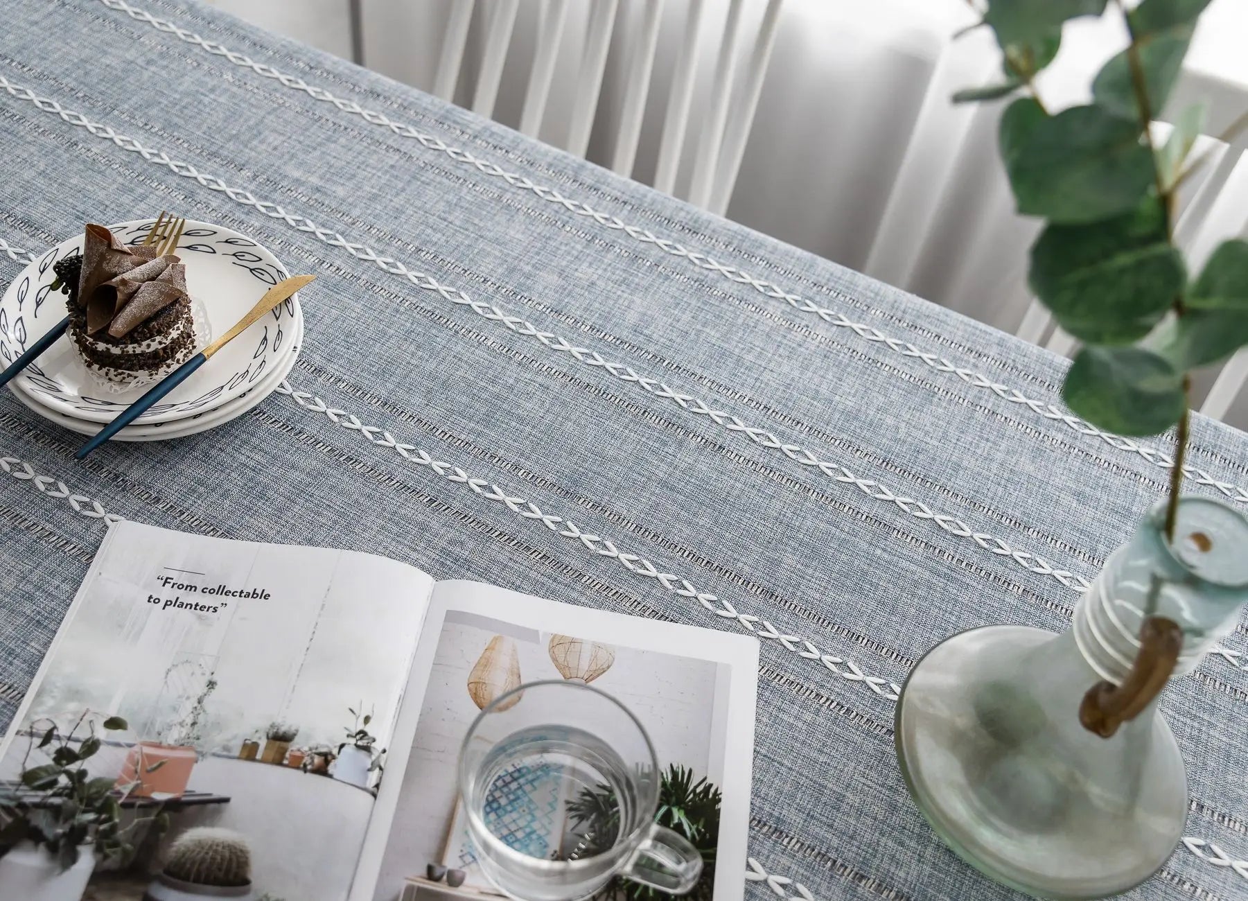 Mantel lino algodón con borlas · Mantel rectangular decorativo