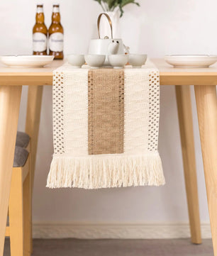 Camino de mesa algodón + lino con flecos · Decoración natural boho