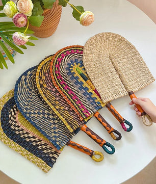 Abanico tejido de algas marinas para decoración de pared, abanico de paja de mano resistente, estilo nórdico, africano, portátil, ideal para fiesta