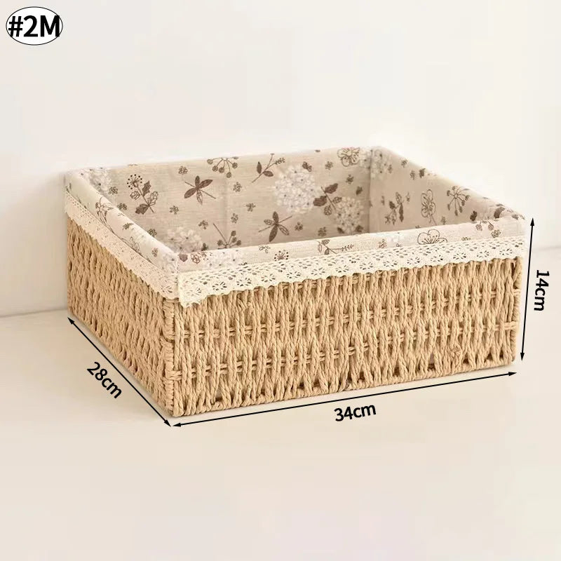 Cesta de almacenamiento de tela con tapa, cesta de almacenamiento tejida de escritorio, organizador de artículos diversos apilable, cesta de almacenamiento tejida de mimbre para el hogar
