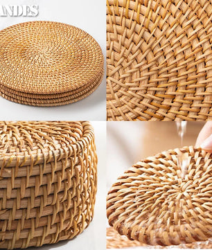 Posavasos e Individuales Marula Coil tejidos de ratán · Set decorativo apilable
