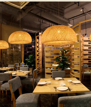 2025 Lámparas colgantes de bambú tejidas a mano estilo chino lámparas colgantes tejidas 26 cm restaurante decoración del hogar accesorios de iluminación caliente