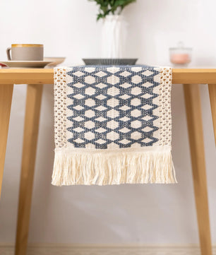 Camino de mesa algodón + lino con flecos · Decoración natural boho