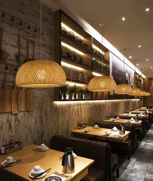 2025 Lámparas colgantes de bambú tejidas a mano estilo chino lámparas colgantes tejidas 26 cm restaurante decoración del hogar accesorios de iluminación caliente