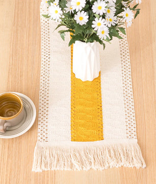 Camino de mesa algodón + lino con flecos · Decoración natural boho