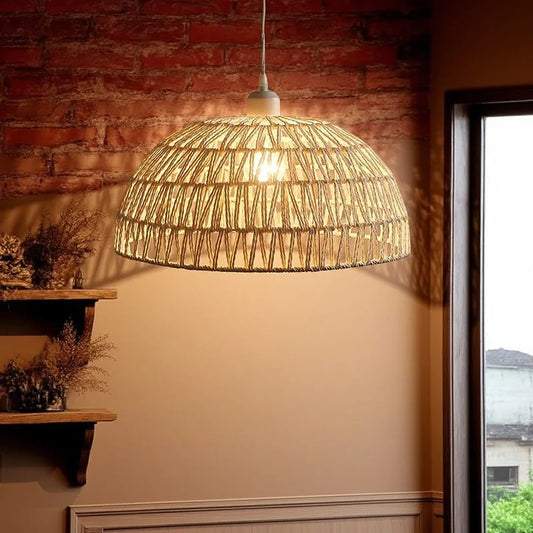 RattanDome Pendant · Lámpara colgante de ratán tejida · Estilo boho nórdico
