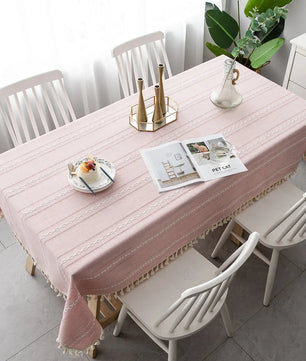 Mantel lino algodón con borlas · Mantel rectangular decorativo