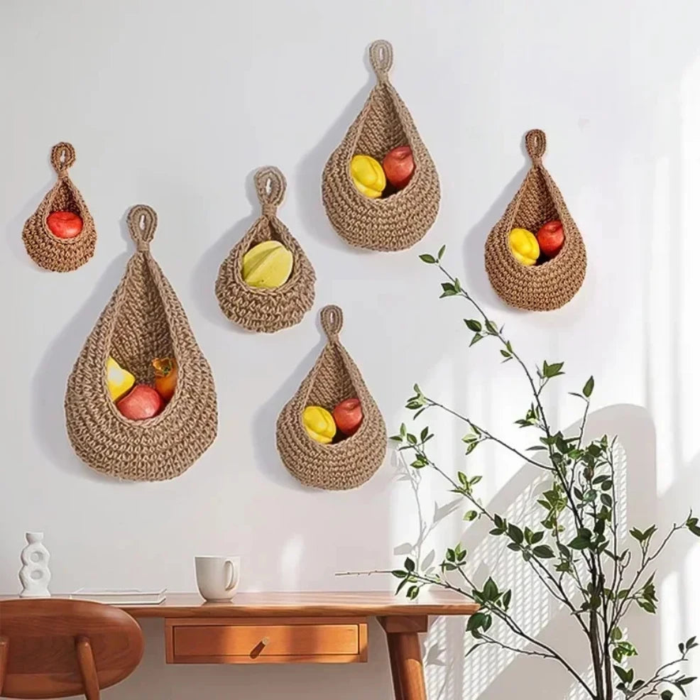 Cesta organizadora de frutas y verduras para colgar en la pared, contenedor decorativo para cocina, montaje en jardín, pared, planta, flor, cebolla, almacenamiento