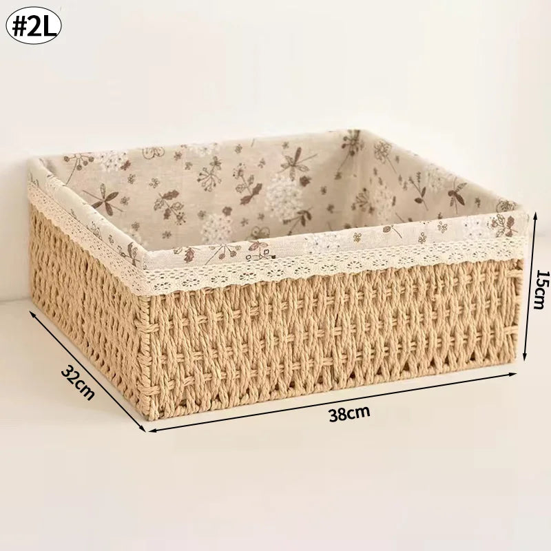 Cesta de almacenamiento de tela con tapa, cesta de almacenamiento tejida de escritorio, organizador de artículos diversos apilable, cesta de almacenamiento tejida de mimbre para el hogar