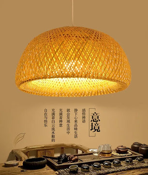 2025 Lámparas colgantes de bambú tejidas a mano estilo chino lámparas colgantes tejidas 26 cm restaurante decoración del hogar accesorios de iluminación caliente