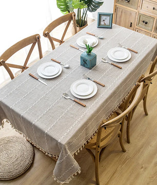 Mantel lino algodón con borlas · Mantel rectangular decorativo