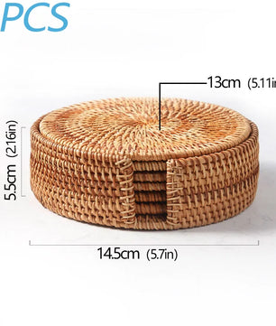 Posavasos e Individuales Marula Coil tejidos de ratán · Set decorativo apilable