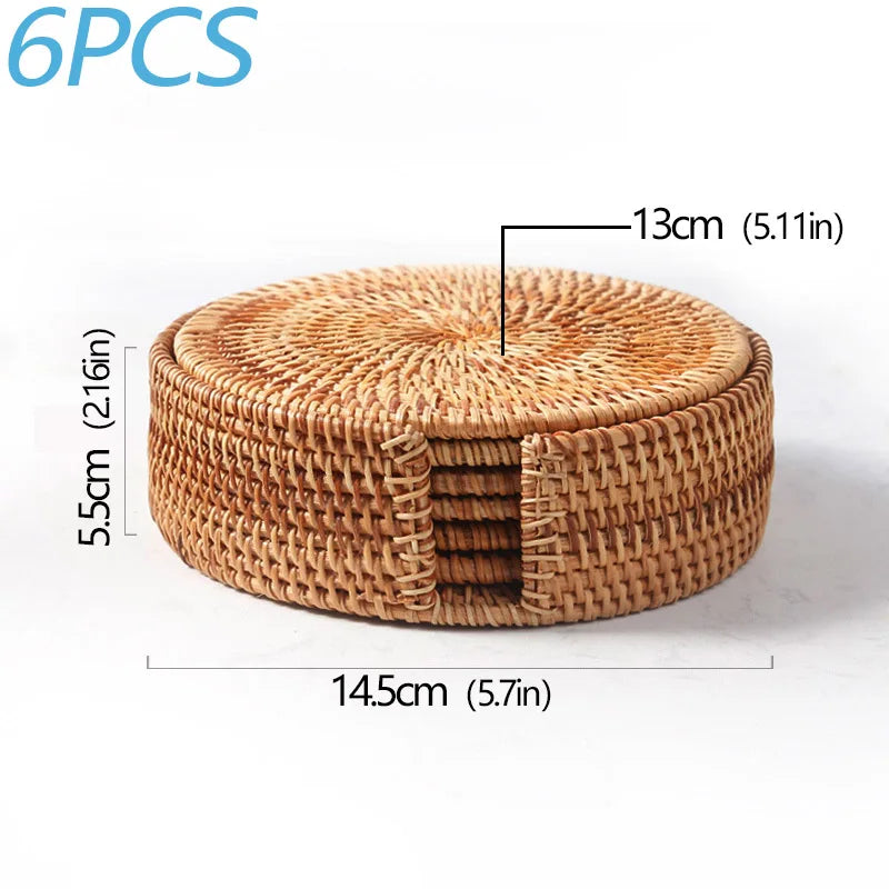Posavasos e Individuales Marula Coil tejidos de ratán · Set decorativo apilable