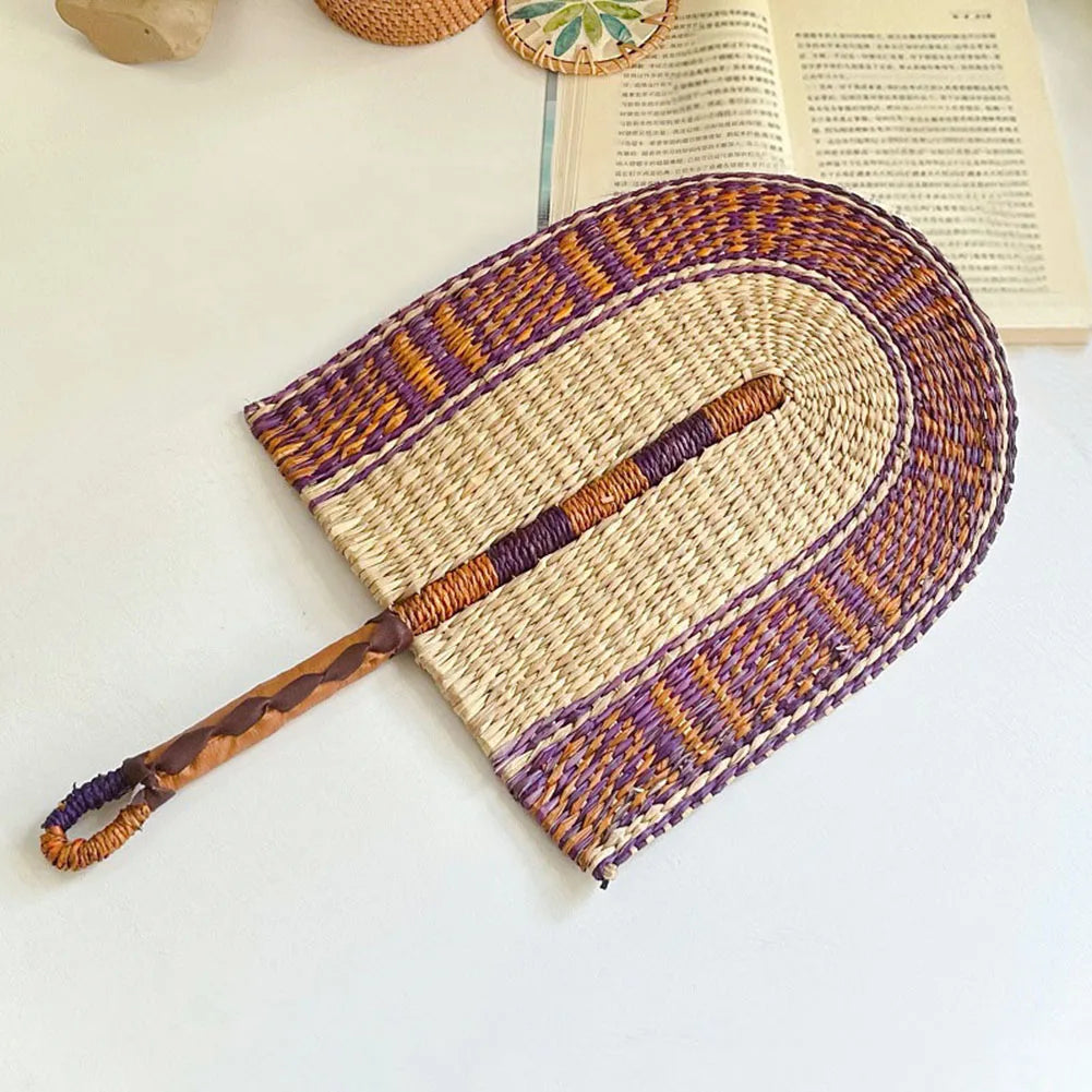 Abanico tejido de algas marinas para decoración de pared, abanico de paja de mano resistente, estilo nórdico, africano, portátil, ideal para fiesta