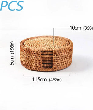 Posavasos e Individuales Marula Coil tejidos de ratán · Set decorativo apilable