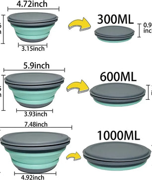 3 unids/set cuenco de Camping plegable de silicona, fiambrera, ensaladera, tapa, contenedor de almacenamiento de alimentos expandible, caja Bento
