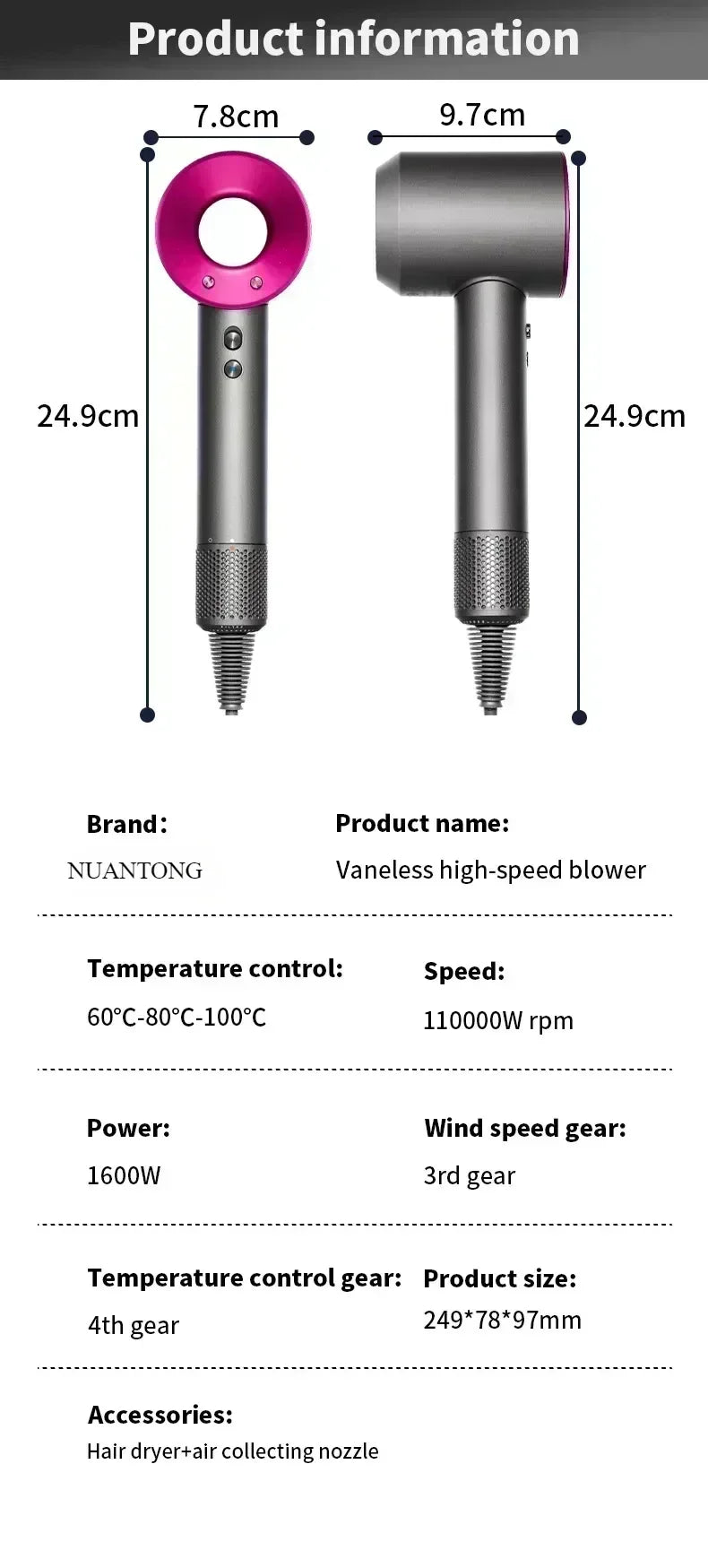 NovaVibe Secador de pelo iónico · Profesional liviano