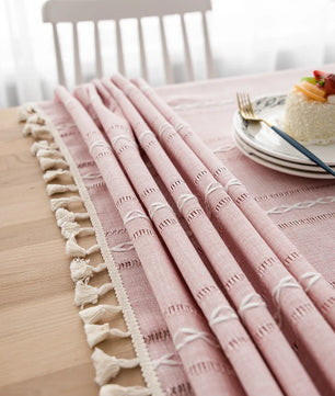 Mantel lino algodón con borlas · Mantel rectangular decorativo