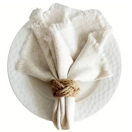 Juego de servilletas de trenzadas de lino de 8 piezas, servilletero de yute trenzado hecho a mano con forma de flor, adecuado para mesa de comedor, servilleta náutica