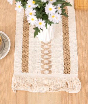 Camino de mesa algodón + lino con flecos · Decoración natural boho