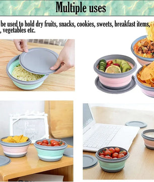3 unids/set cuenco de Camping plegable de silicona, fiambrera, ensaladera, tapa, contenedor de almacenamiento de alimentos expandible, caja Bento