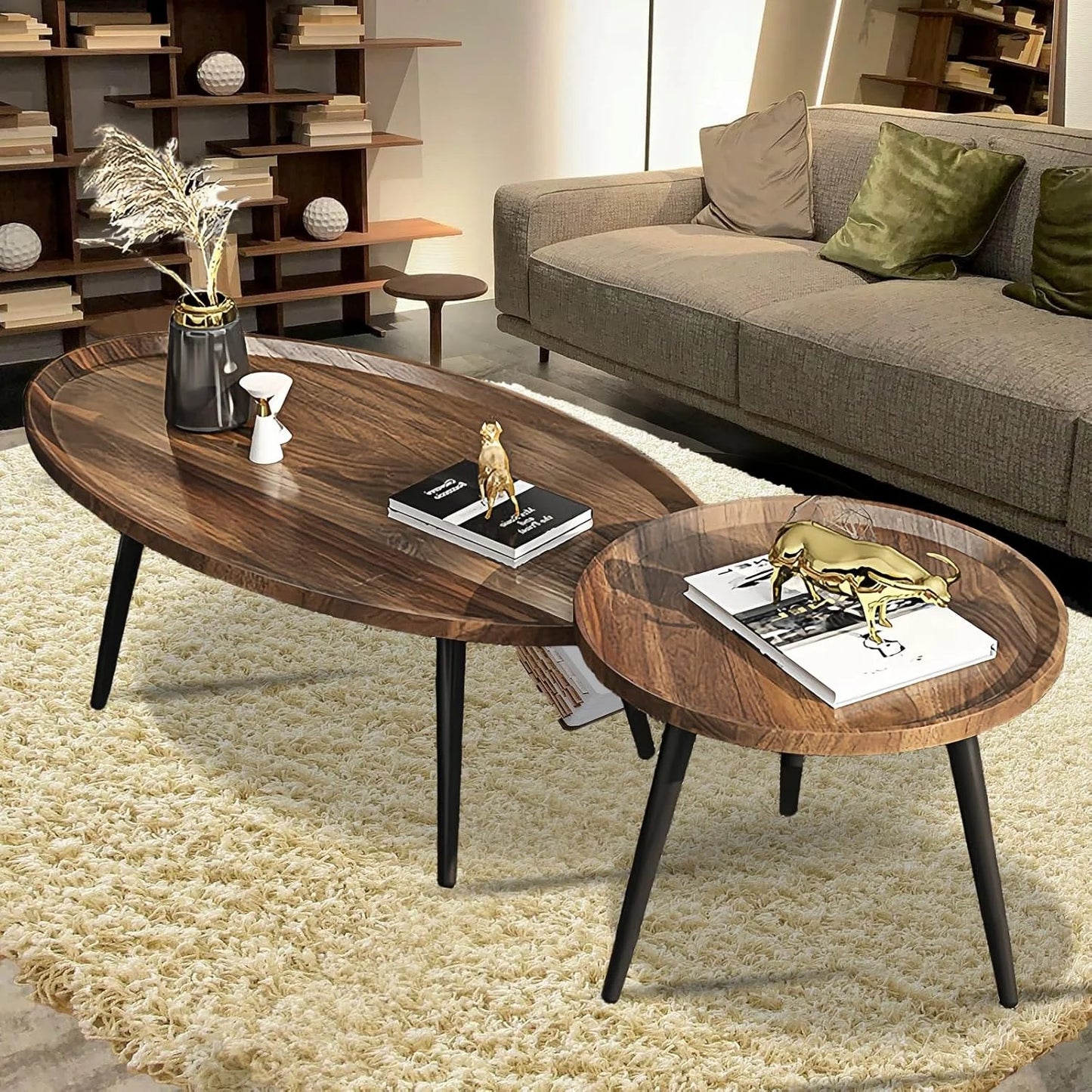 Juego Mesa De Centro Living Vanguardia Madera Nactural