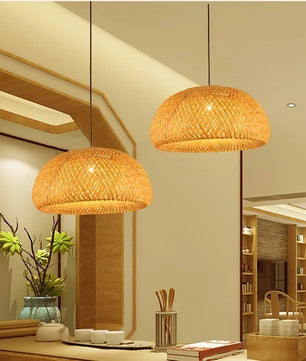 2025 Lámparas colgantes de bambú tejidas a mano estilo chino lámparas colgantes tejidas 26 cm restaurante decoración del hogar accesorios de iluminación caliente