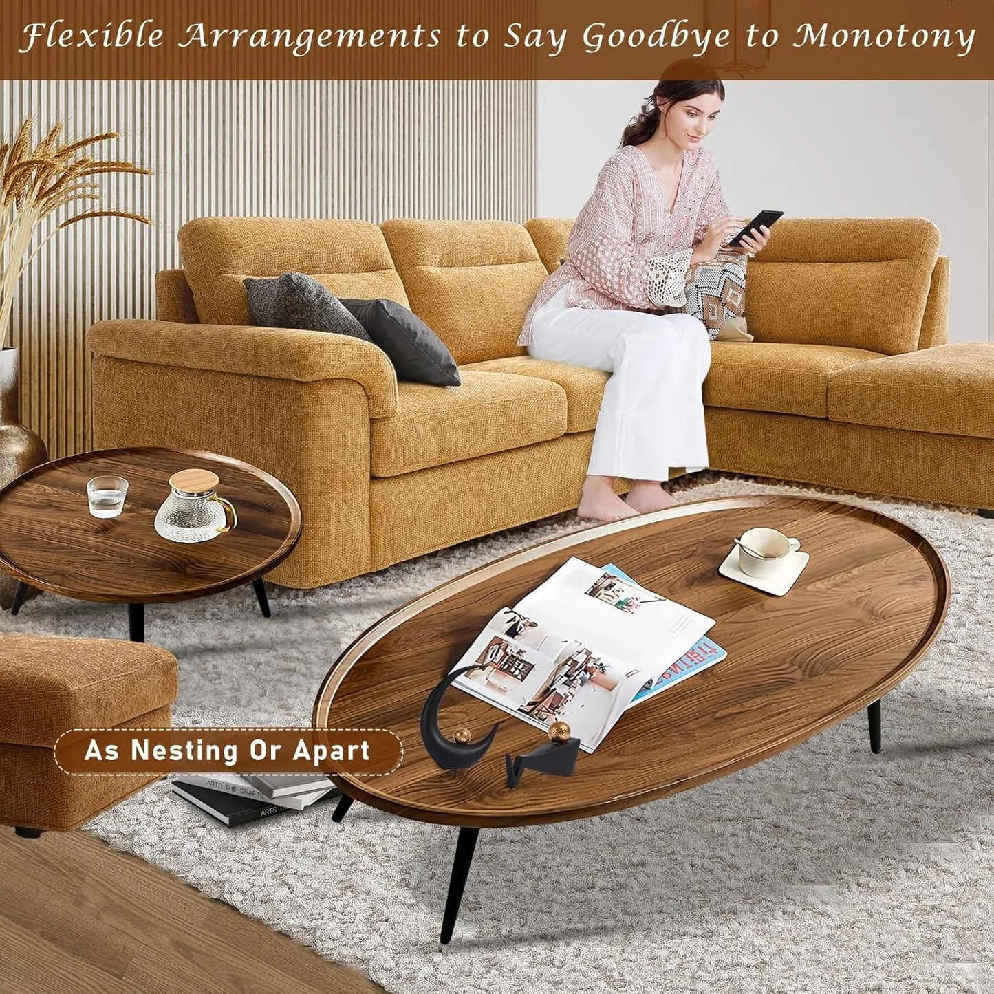 Juego Mesa De Centro Living Vanguardia Madera Nactural