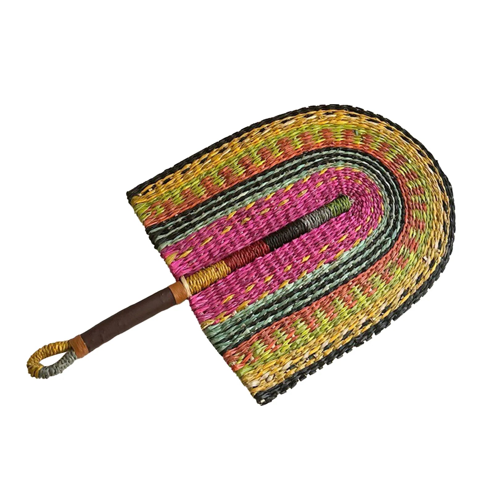 Abanico tejido de algas marinas para decoración de pared, abanico de paja de mano resistente, estilo nórdico, africano, portátil, ideal para fiesta