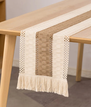 Camino de mesa algodón + lino con flecos · Decoración natural boho