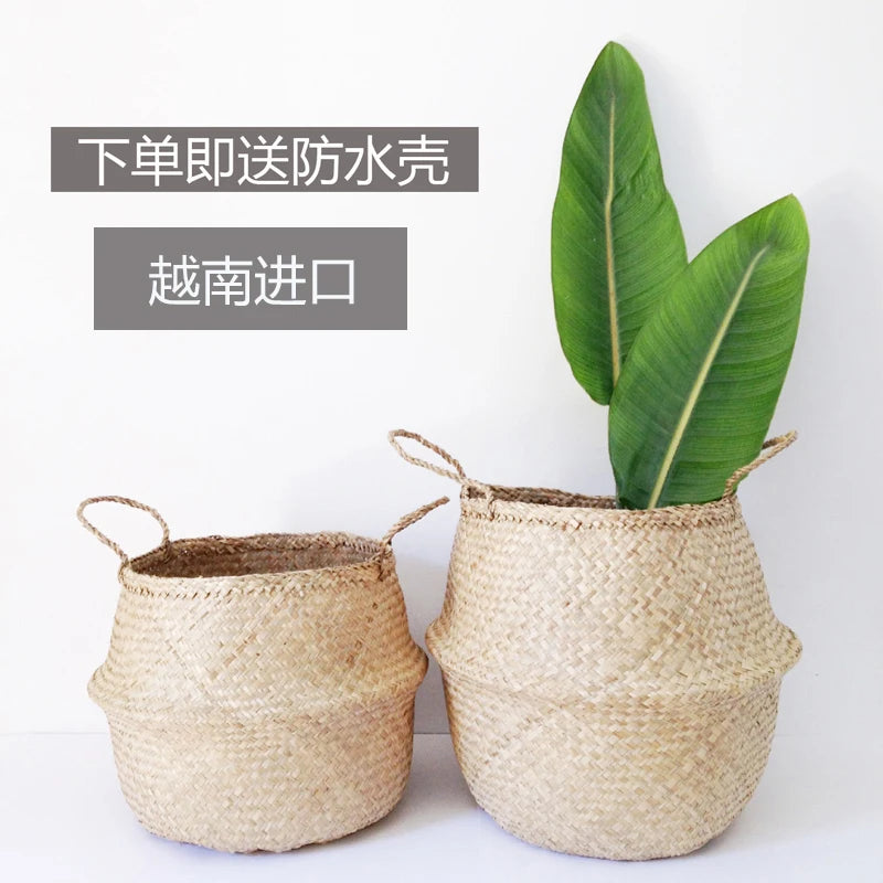 Cesta de mimbre de algas marinas, maceta colgante de ratán, maceta para ropa sucia, cesta de almacenamiento para ropa sucia WF1015