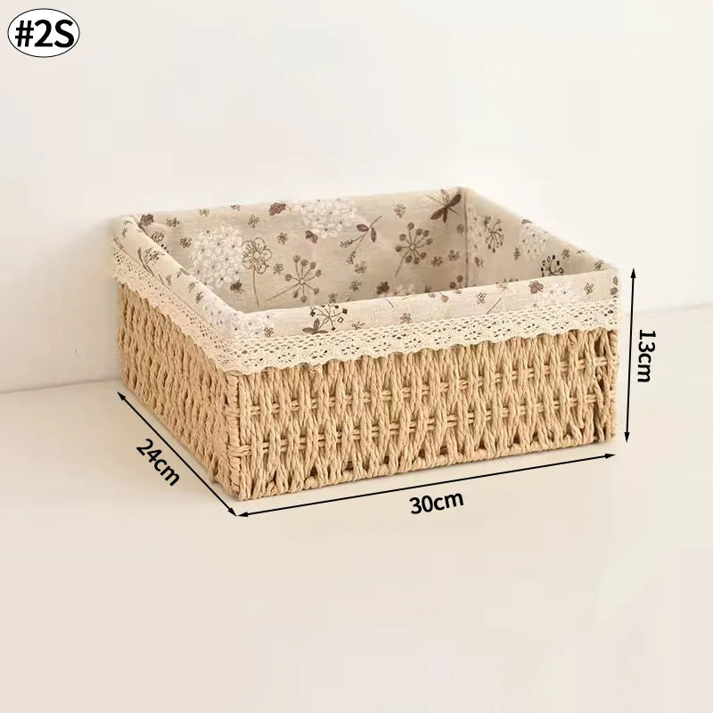 Cesta de almacenamiento de tela con tapa, cesta de almacenamiento tejida de escritorio, organizador de artículos diversos apilable, cesta de almacenamiento tejida de mimbre para el hogar