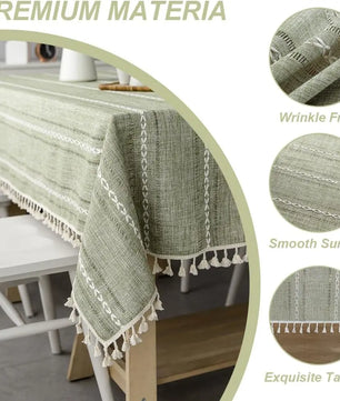 Mantel lino algodón con borlas · Mantel rectangular decorativo