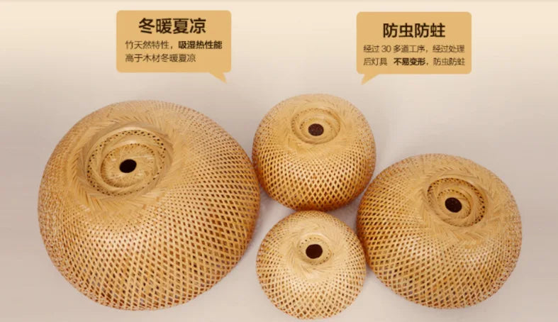 2025 Lámparas colgantes de bambú tejidas a mano estilo chino lámparas colgantes tejidas 26 cm restaurante decoración del hogar accesorios de iluminación caliente