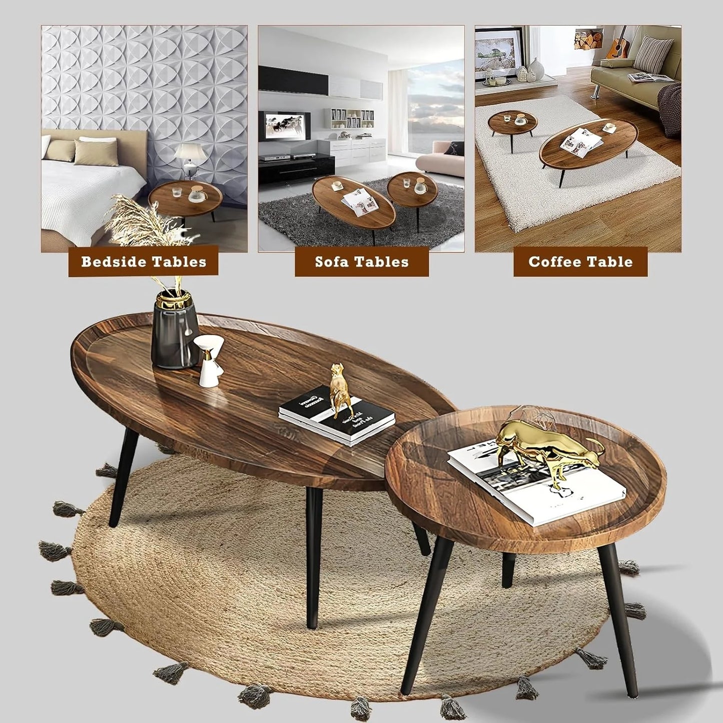 Juego Mesa De Centro Living Vanguardia Madera Nactural